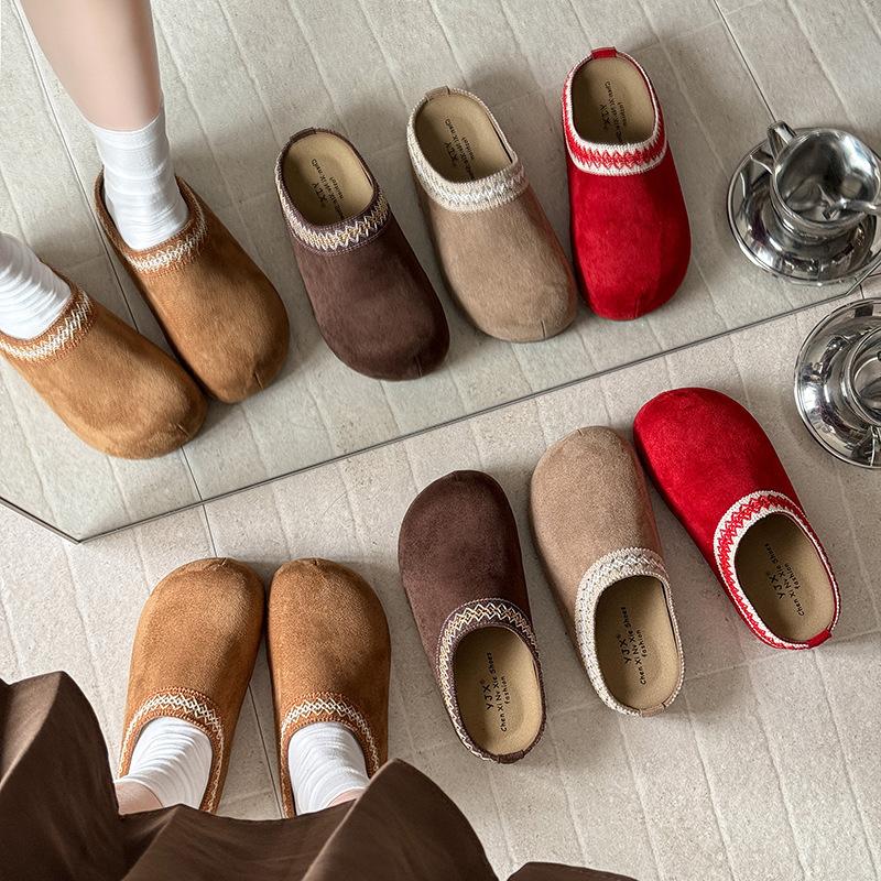 2025 New Imitation Velvet Splicing Casual Slippers Solid Color Thick Bottom Non-slip Warm Cotton Slippers Women