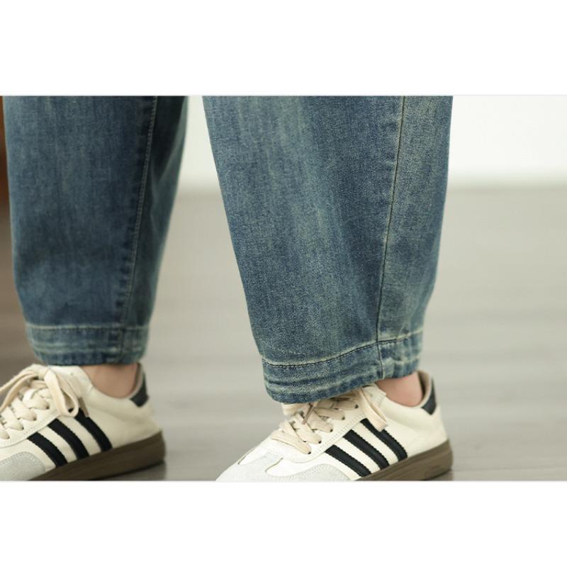 DIMANAF Plus Size 2025 Women Pants Summer Loose Jeans High Waist Pockets Vintage Harem Pants Elastic Waist