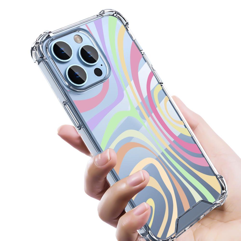 For iPhone 16 Pro Case Colorful Wave Pattern Printing Soft TPU+PC Phone Cover