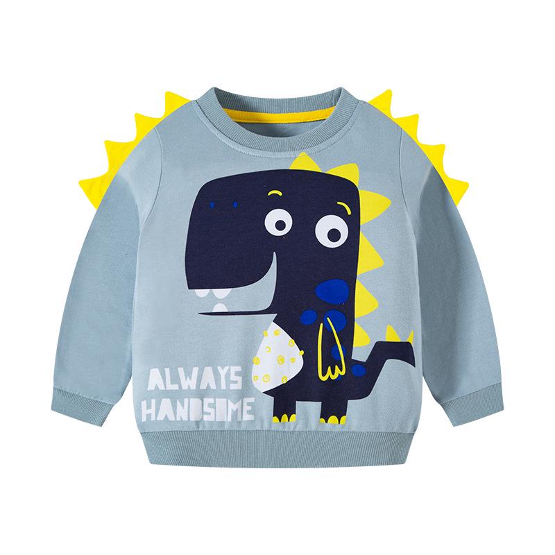 2026 Kids Cartoon 3D Dinosaur Hoodie - Spring/Autumn Round Neck Pullover for Boys
