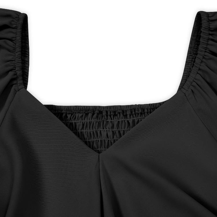 Women Summer Casual V-Neck Short Dress Solid Color A-Line High Waist Above Knee Lotus Leaf Sleeve Spring Dress S-XL