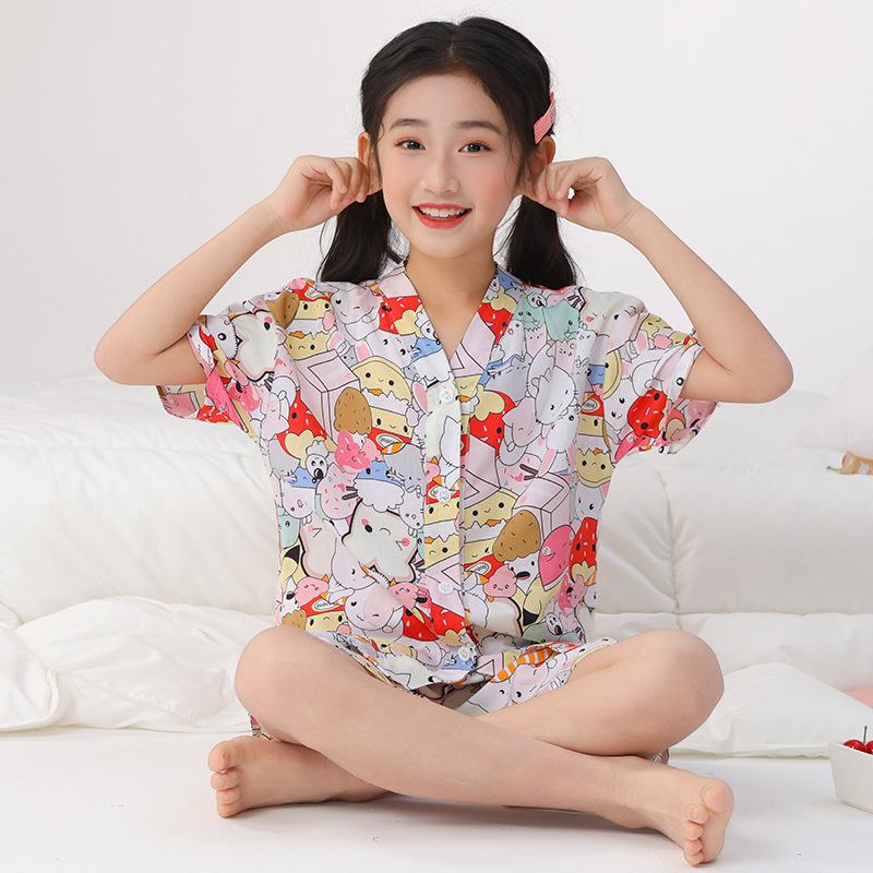 Kids' Thin Cotton Silk Summer Pajamas Set for Boys & Girls - Home Wear for Middle & Older Children