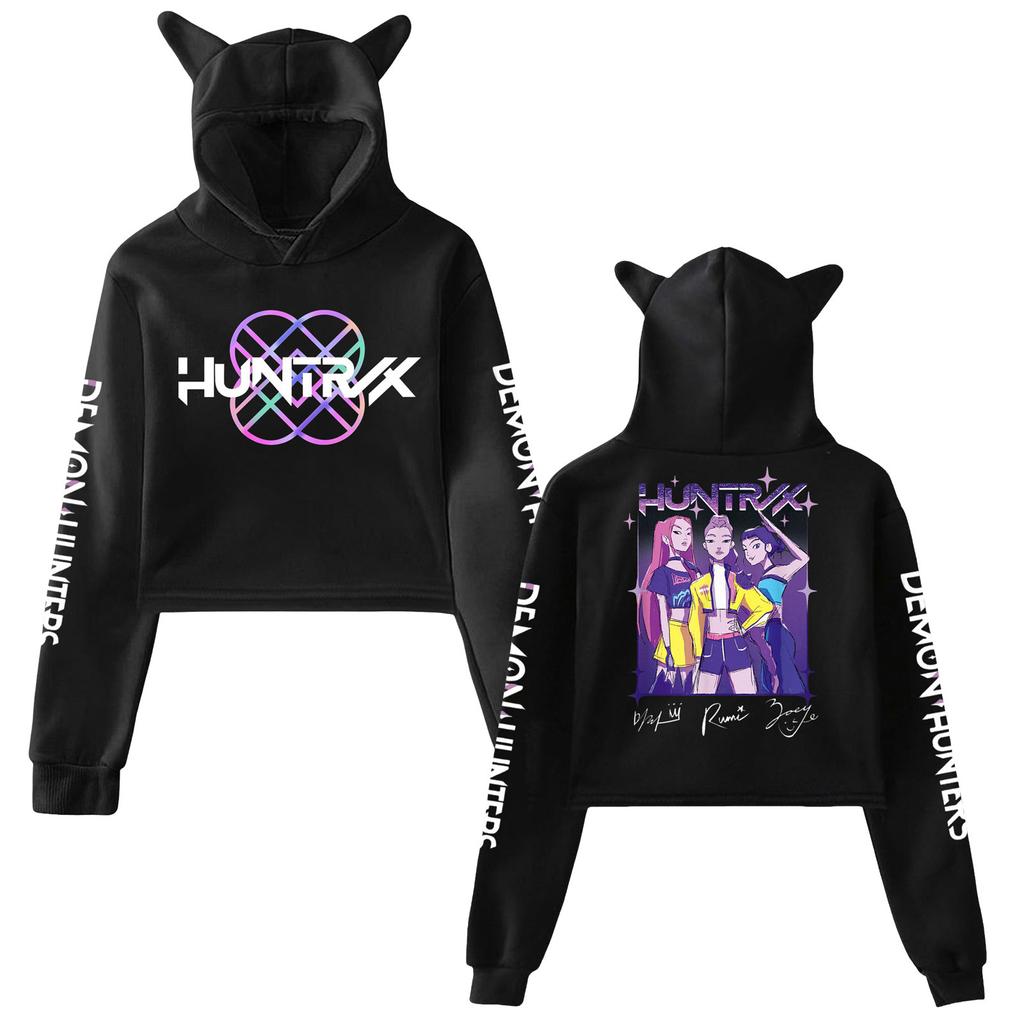 Kpop Dämonenjäger Crop Tops Damen Sweatshirt Langarm Mädchen Mode Hoodie
