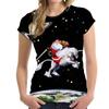 2025 Christmas T-shirt 3D New Year Crew Neck Women's Short Sleeve Top Cute Christmas T-shirt Loose Women's Clothing Y2K Style