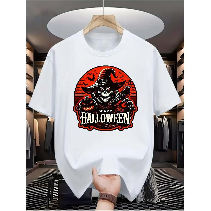 

European sizes [Dark Shadow-Halloween] Men s casual digital print t-shirt-round collar short-sleeved street hip-hop style 4XL білий