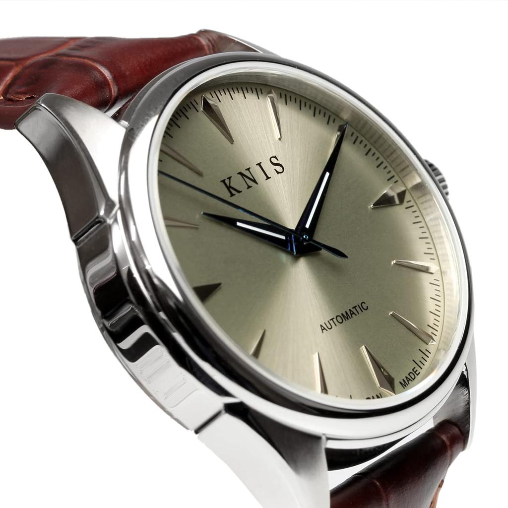 KNIS Varnish Made In Japan Automatic Watch Sapphire Glass Leather Strap 10 ATM Water Resistant Mechanical Brown Champagne Gold Men's KN001-SGBRLE