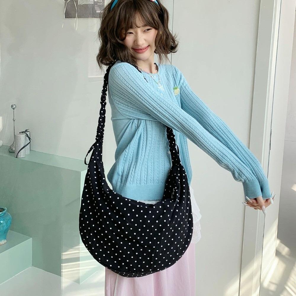 Korean Style Pleated Shoulder Bag Adjustable Canvas Dumpling Bag  Outdoor чёрный