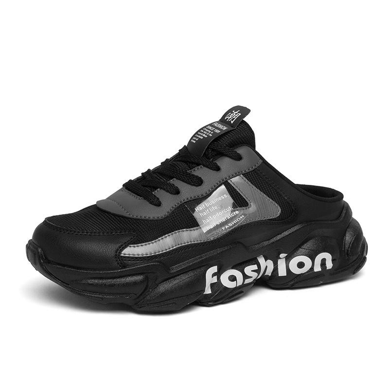 

Summer mesh half-drag bag head shoes outdoor breathable casual one-pedal lazy shoes men s lace-up fashion platform shoes 44