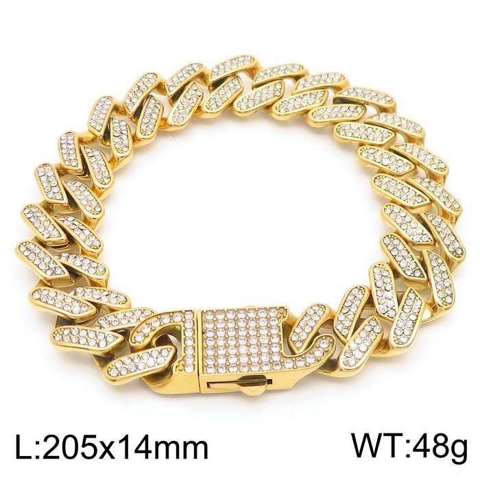 Hip Hop Shiny Rhinestones Bracelet for Men Women High Quality Zircon Cuban Miami Charm Chunky Figaro Chain Gold Color Jewelry
