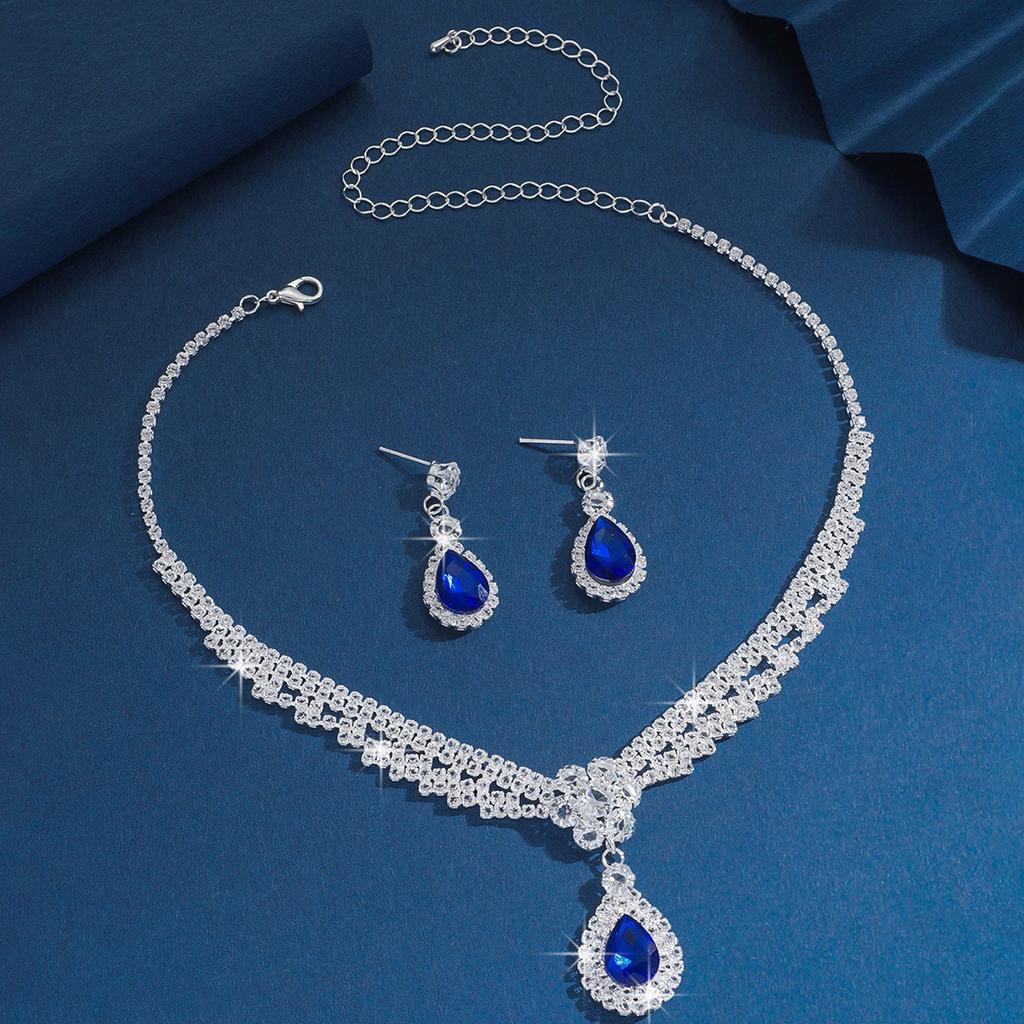 Diamond Water Drop Flower Stud Earrings Necklace Light Luxury High-End Temperament Collarbone Chain Niche Design Earrings Women