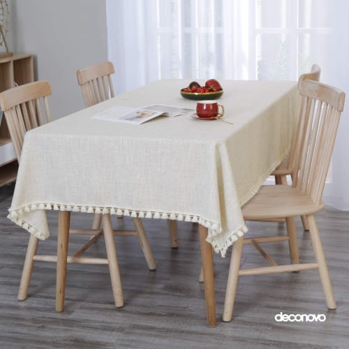 Deconovo Tablecloth, 140x180cm, Rectangular, Water-Repellent, Stain-Resistant, Heat-Resistant, with Tassels, Nordic Style, Heavyweight, Easy to Clean,