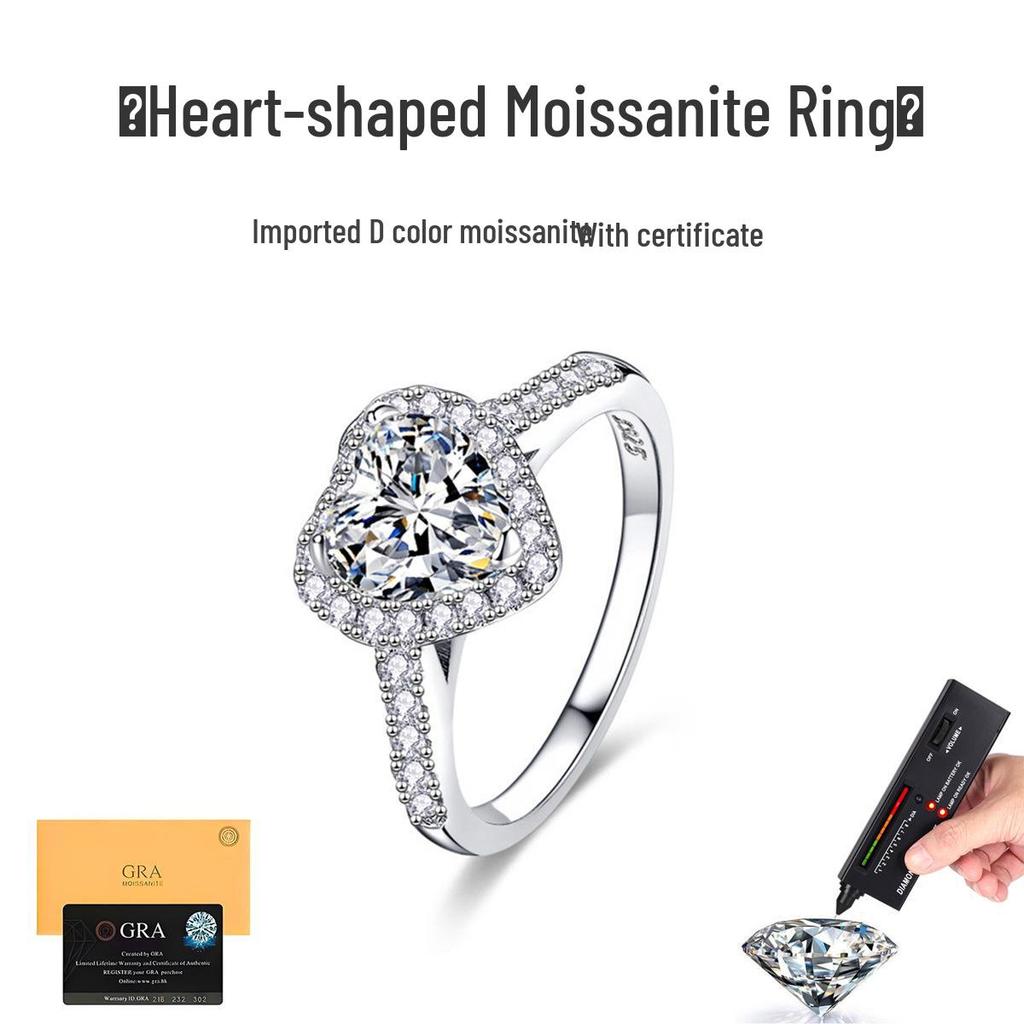 S925 Sterling Silver 1.2 Carat Heart-Shaped Moissanite Ring with Certificate