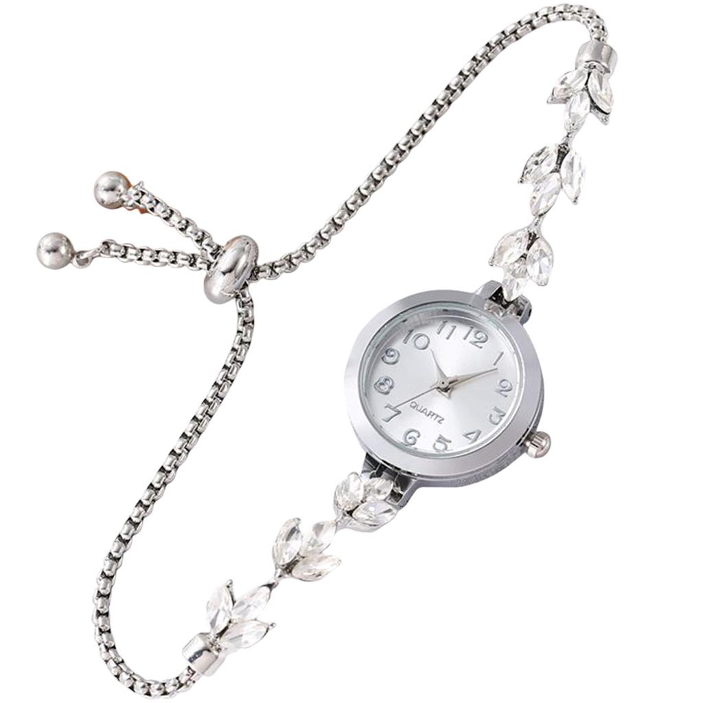 Floral Pattern Diamond Oval Womens Watch Quartz Movement Rhinestone Decor Pointer Display Stainless Steel Band Jewelry Clasp