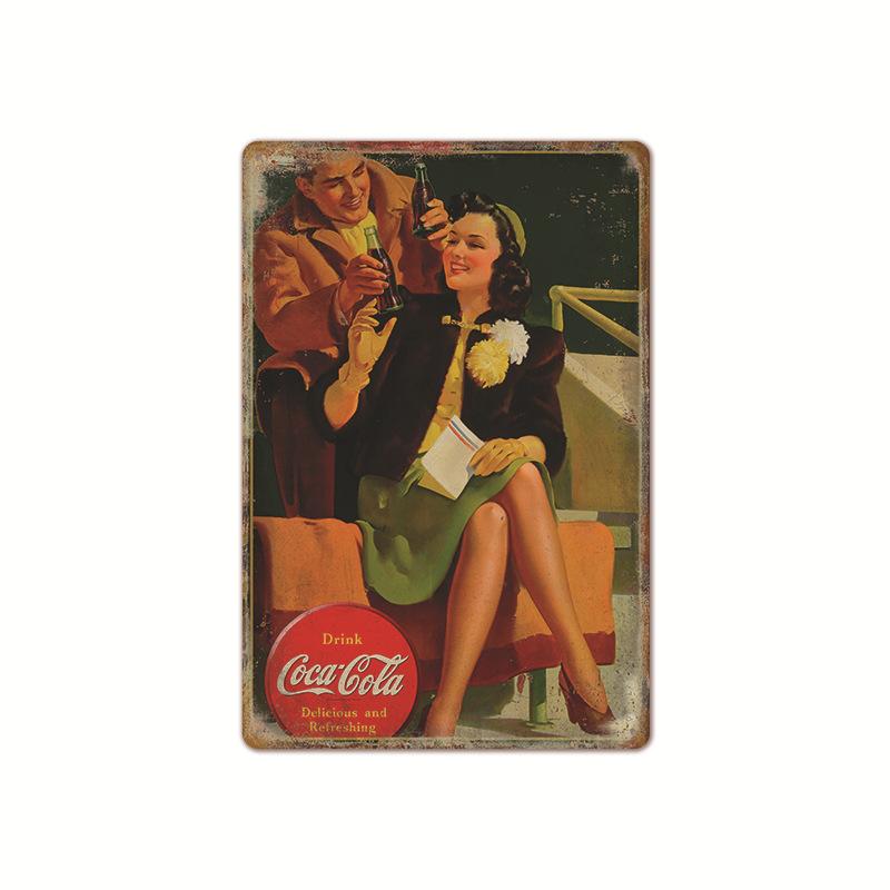Vintage Cola Logo Metal Poster Retro Decorative Cola Tinplate Plaque Wall Frameless Decoration Suitable for Cafe Restaurant B