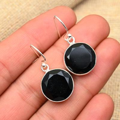 Black Spinel Gemstone Handmade 925 Solid Sterling Sliver Jewelry Earrings For Her