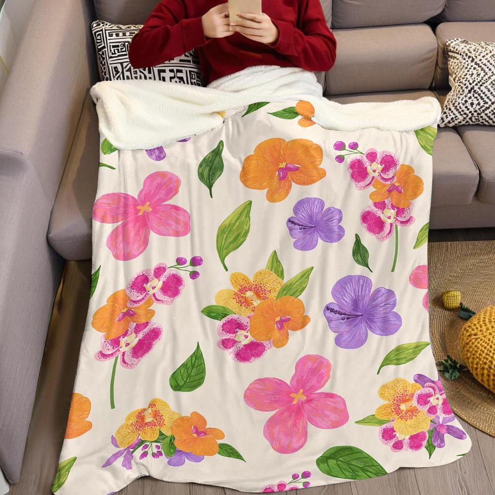 Tropical Floral Mix Flannel Blanket Warm Soft Halloween Christmas Couch Warm Cozy Decorative Decor Gift for All Season