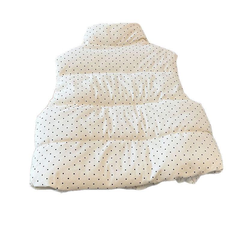 Sweet polka dot knitted splicing vest cotton jacket women's winter loose thickened short warm bread clothing