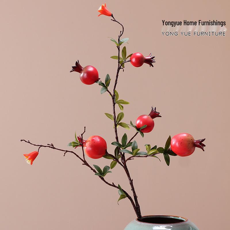 Artificial Pomegranate and Persimmon Fruit Flower Branch for Living Room or Entryway Decor