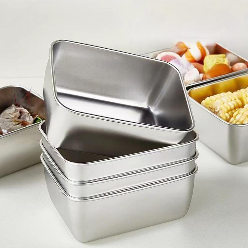 Stainless Steel Crisper Fresh-keep Food Container Rectangle Picnic Bento Tray Refrigerator Freezer Storage Box Restaurant Plate