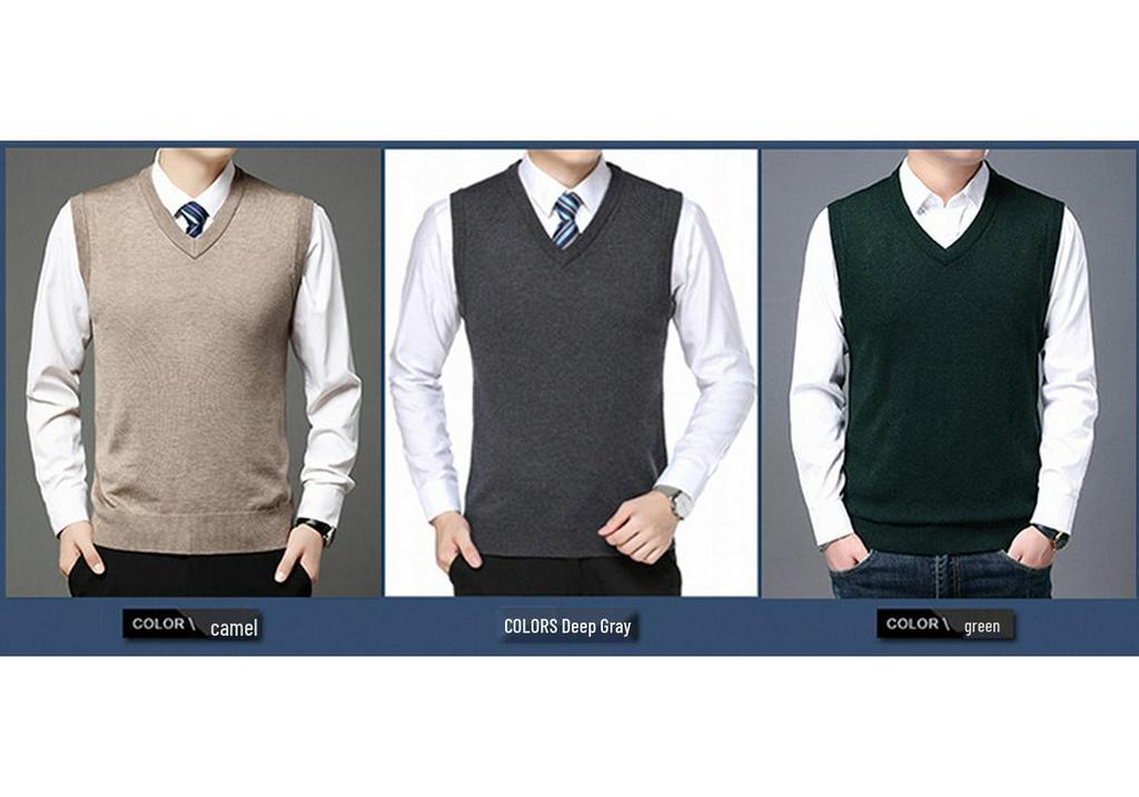 Autumn 2024 Men's V-Neck Loose Knit Wool Vest – Solid Sleeveless Style