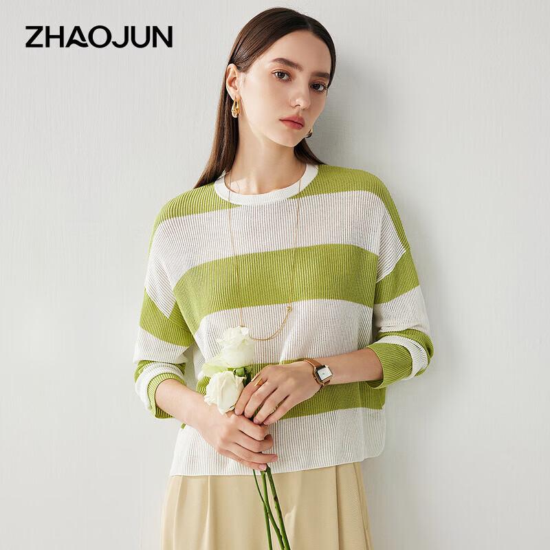 Zhaojun Women's Striped Mulberry Silk Blend Long-Sleeve Knit Top