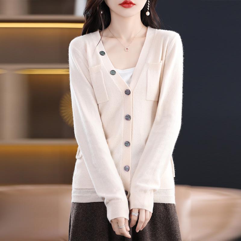 Kaschmir-Strickjacke im koreanischen Stil mit V-Ausschnitt - Lässige Strickware für Frühling & Herbst