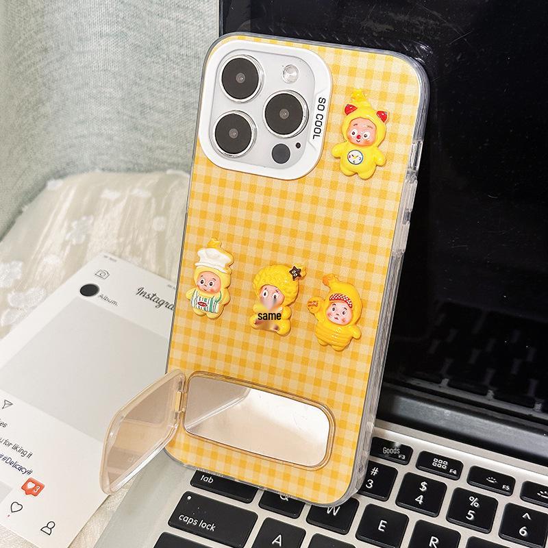 iPhone 16 Pro Max Star Yellow Plaid Cartoon Summer Case for Girls