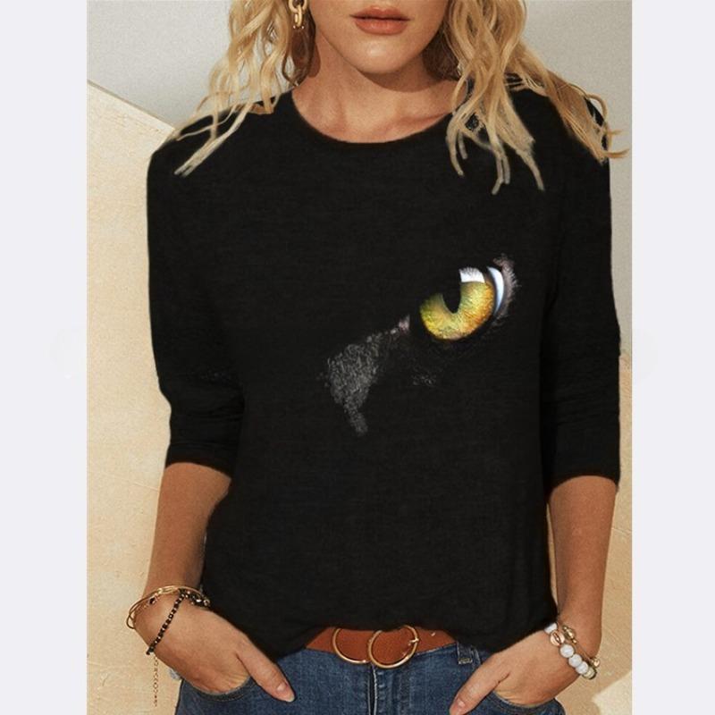 BITCED Spring Spring Printed Top Women's Long Sleeve O-Neck T-Shirt