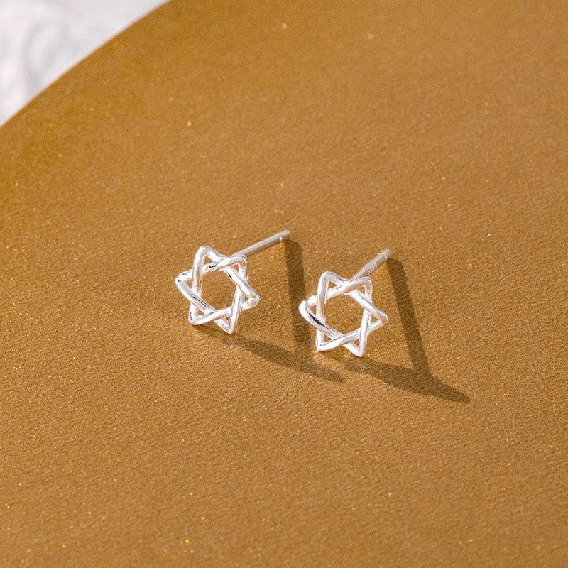 Sterling Silver Lightning Stud Earrings for Women Star of David Moon Heart Earring Elegant Wedding 999 Silver Jewelry