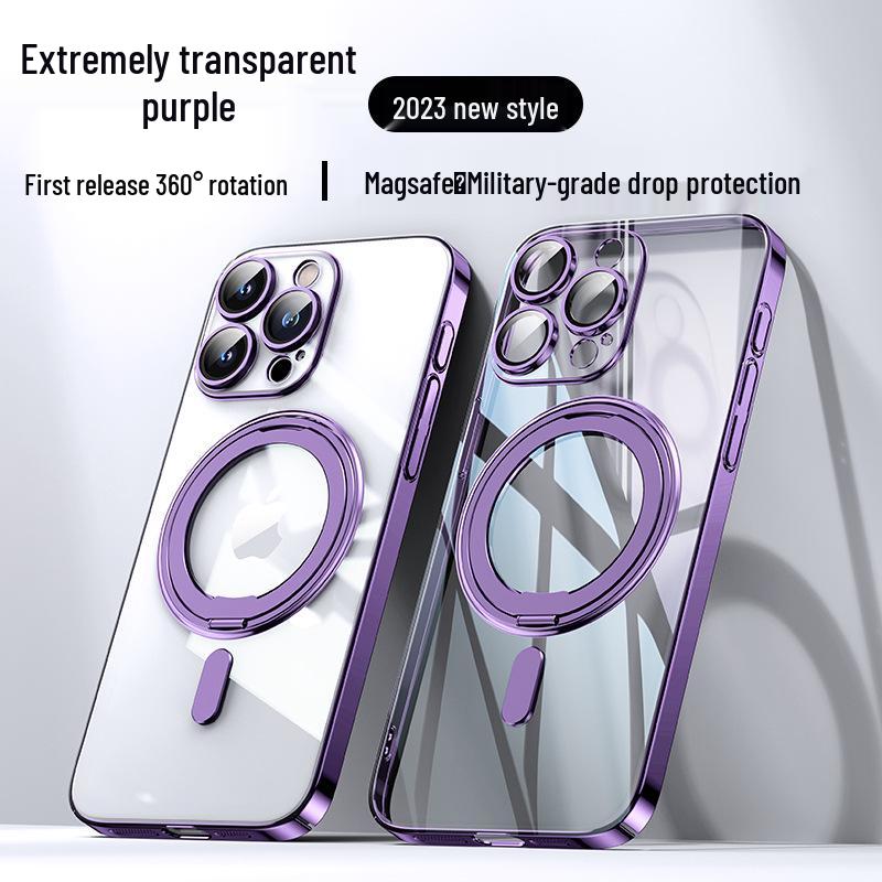 iPhone 16 Case: Rotating Magnetic Stand, Ultra-thin Electroplated for 13, 14 Pro Max, 15
