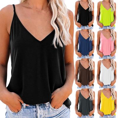 Kadın V Yaka Strappy Tank Tops Gevşek Rahat Kolsuz Gömlek Bluzlar Kombinezonlar