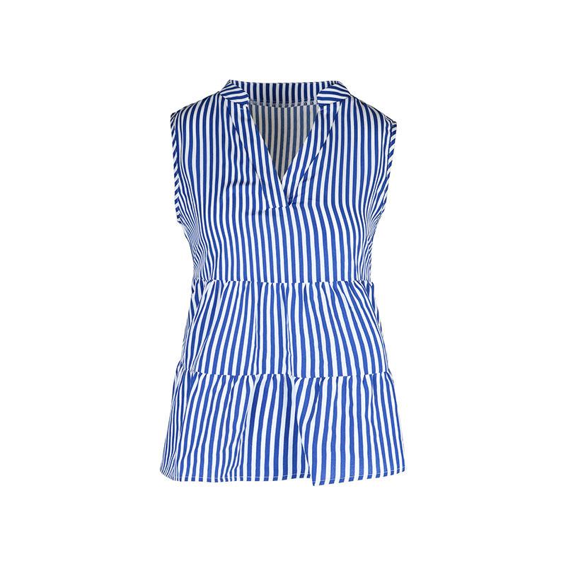 Summer Women's Shirt Sleeveless Tops V-Neck Elegant Temperament Vertical Striped Shirt