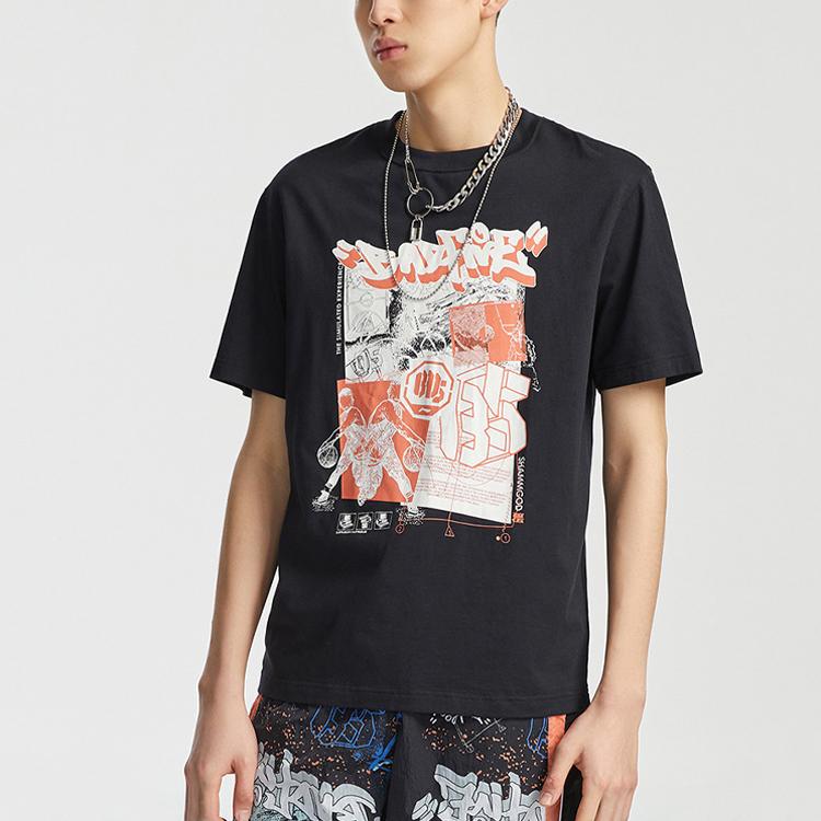 Li Ning Badfive Grafikdruck Sport Rundhals T-Shirt Herren Tops Schwarz AHSR137-3