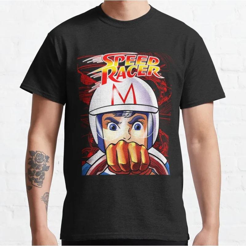 Mach 5 Car Top Vintage Retro Distressed Speed Racer Anime Mach Go Go Go Go Vintage 1005 Cotton Printed T Shirts Plus Size Tops1 S