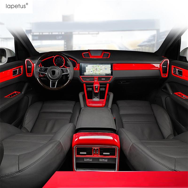 Tête de Levier de Vitesse Rouge / Leve-vitre / Porte-gobelet / Bande de Couverture d'Écran de Tableau de Bord Accessoires de Garniture Pour Porsche Cayenne 2018 -