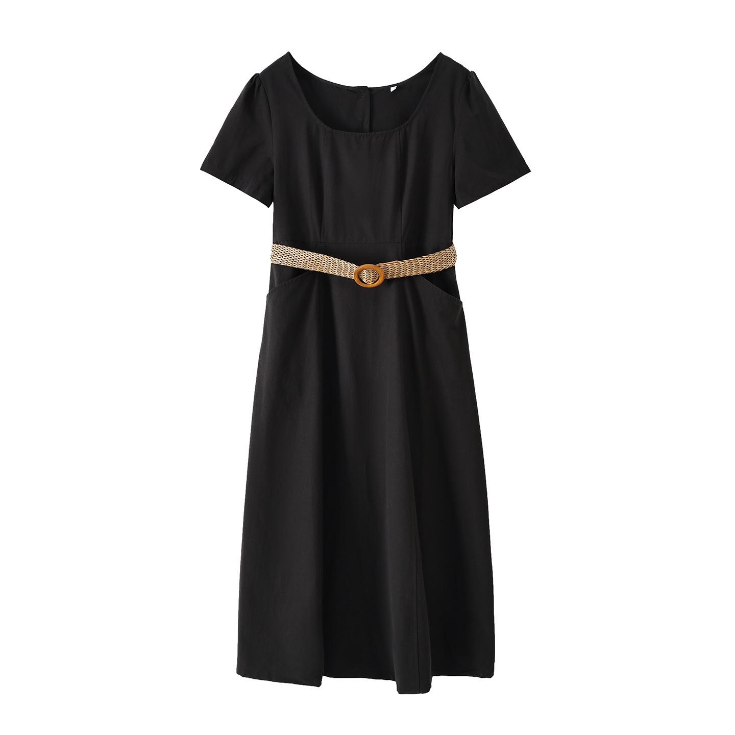 

Plus Size Tencel Wide Belt Midi Dress with Back Button Design - 2026 Summer Collection. XL (65-73 kg)
