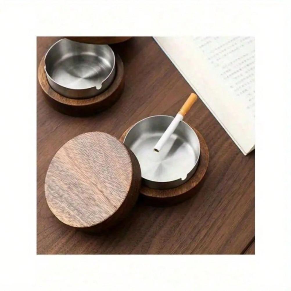 Vintage Ashtray Solid with Lid Wood Ashtray Home Office Living Room Desk Accessories Cigar Ashtrays Creative Gift