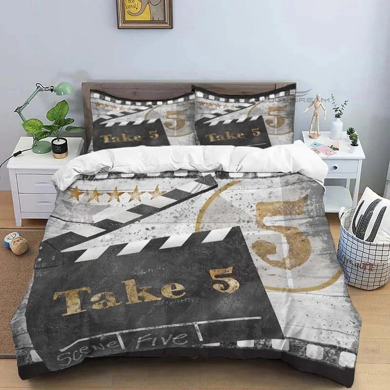 Movie Film Clap Board Patterns Comforter Bedding Set,Duvet Cover Bed Set Quilt Cover Pillowcase,King Queen Size Bedding Set