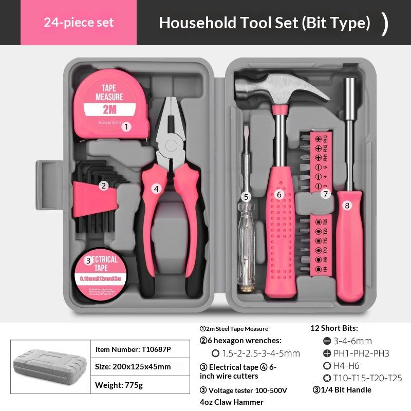 13/24Pcs Diy Tool Kit For Women Mini Home Toolbox Set With Hammer Pliers Wrench Screwdriver Basic Starter Tools