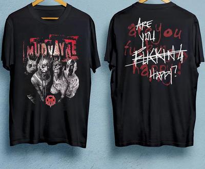2 Strony Zespół Mudvayne Czy Jesteś Szczęśliwy Koszulka Czarna Unisex S-5XL ND1538 Koszulka Unisex