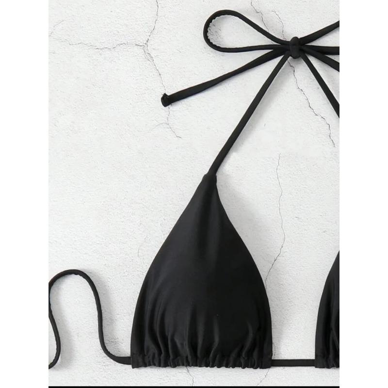 Sexy Solid Halter Lace Up Low Waist Bikini Set Women's 2 Pieces Swimsuit Triangle Thong Swimwear Bathing Suit Brazilian Biquini