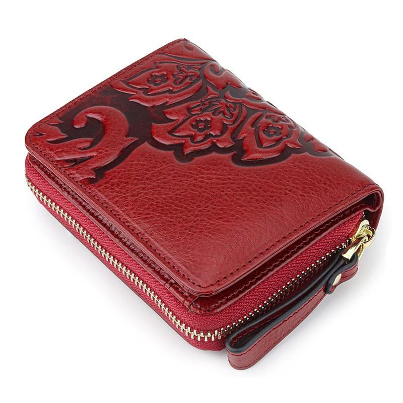Full-leather China Style Short Wallet Women's Card Bag Multifunctional Organ Page ID Cowhide Folded Change Folder