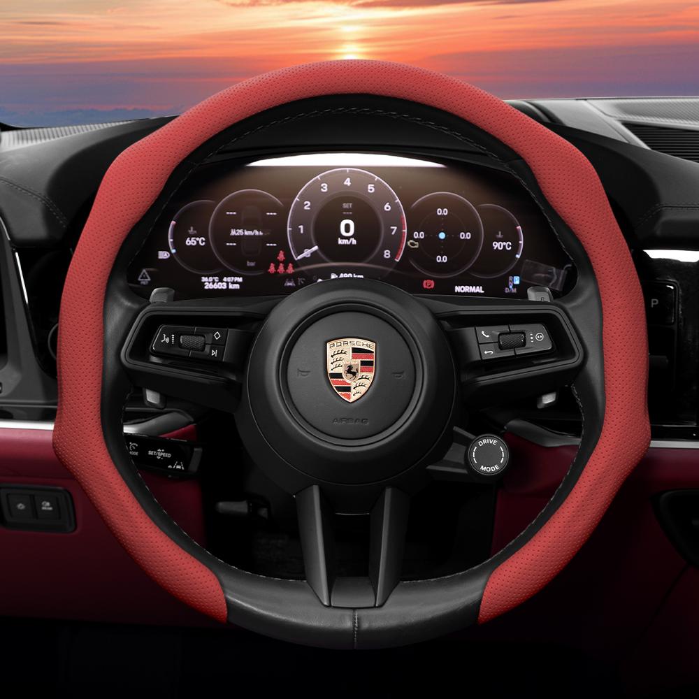 Suitable for Porsche Snap-On Steering Wheel Cover, Anti-Slip, Sweat-Absorbent, Perforated, Breathable Protective Cover, Macan Cayenne Taycan Panamera