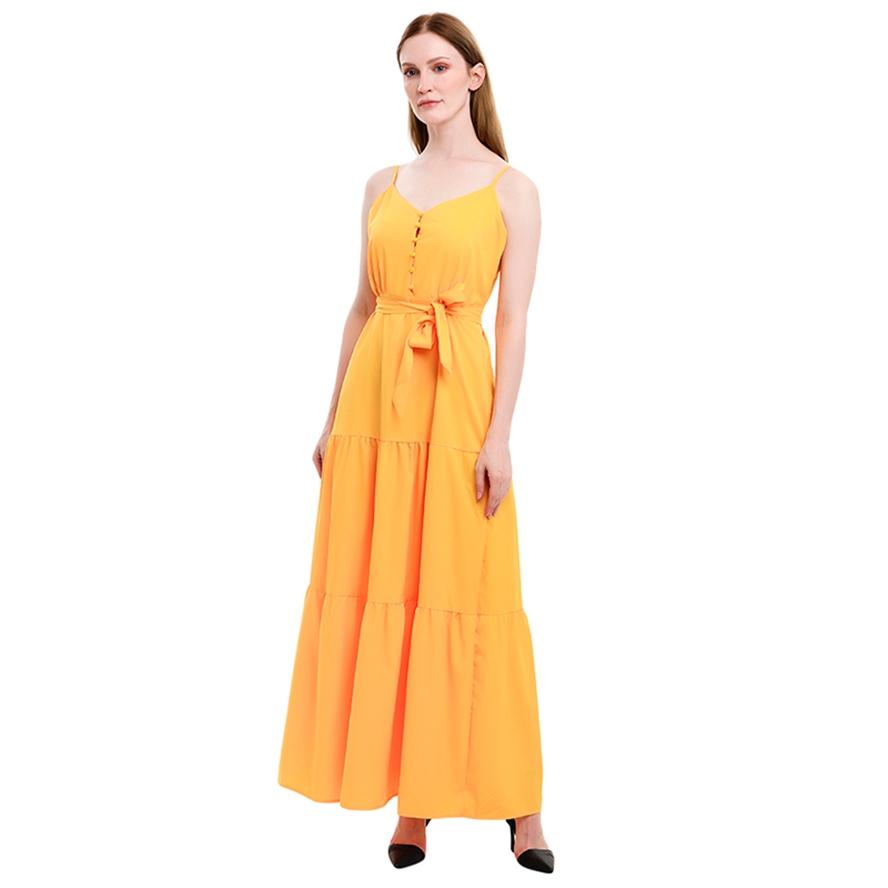Women's Long Skirt Fashion Sexy and Ankle Bohemian Personality Button V-neck Stitching Strap Dress