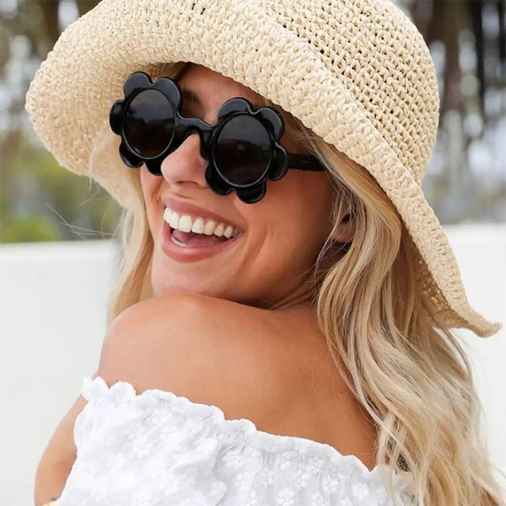 New Trendy Sunflower Sunglasses for Women Retro Round Flower Sun Glasses Fun Novel Disco/Festival/Party Shades for Adults
