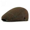 Men's Herringbone Plaid Woolen Flat Cap Fleece Lined Winter Warm Ivy Cap British Retro Gatsby Cabbie Hat Adjustable Strap