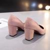 New Women Pumps Flock Sweet Thick High Heels Female Sexy Office Pointed Toe Dress Work Pump Cute Shoes Ladies Footwear