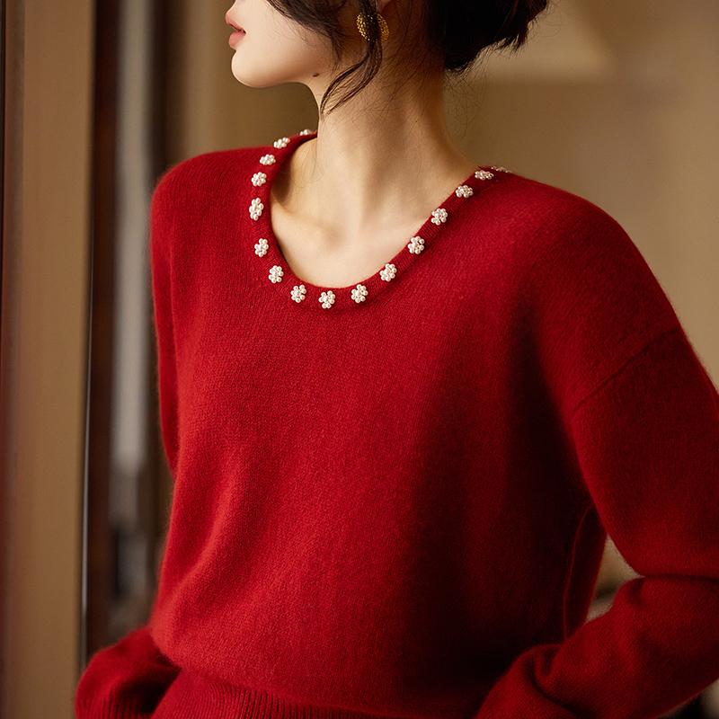 Women's Cashmere Sweater Qinghe Cashmere 30% Cashmere 70% Wool Autumn and Winter Pullover Warm and Fashionable