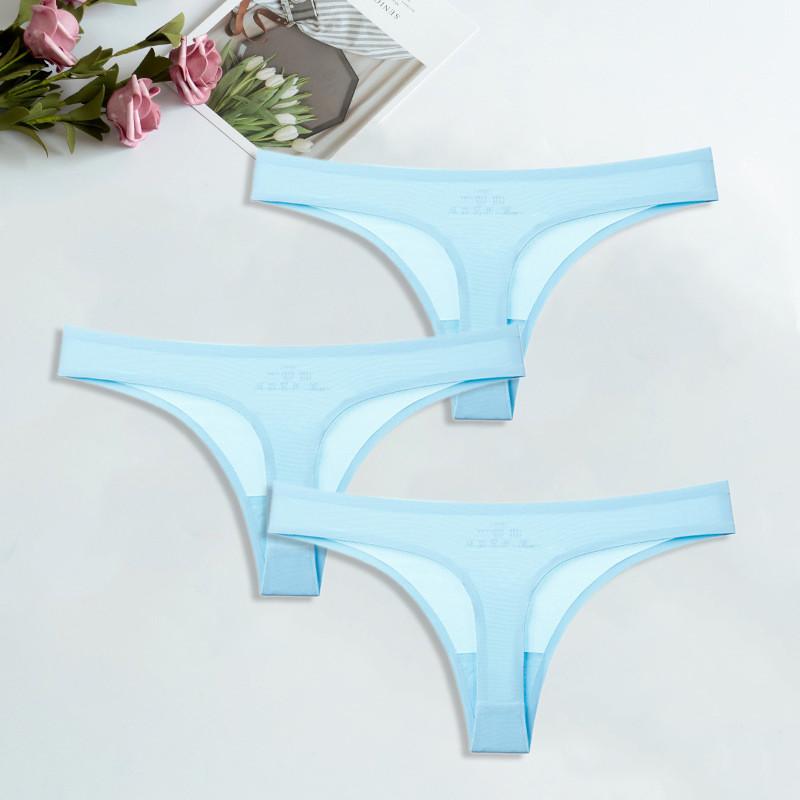 Ice Silk G-String for Women Sexy Seamless Thongs Panties Cotton Women Underwear Girls Ladies Bikini Briefs Lingerie 3 Pcs/set