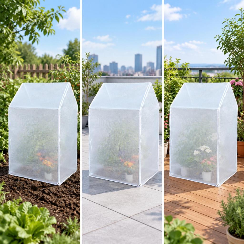 Mesh PVC Cover Greenhouse Warmth Retaining Tubulars Frame Zippered Access for Balcony,